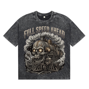 Camisetas Oversize para Hombre con Estampado Steampunk de Tren y Lavado Ácido, de Algodón Suave, Transpirables y de Alta Calidad para Venta al por Mayor - Product Image 1