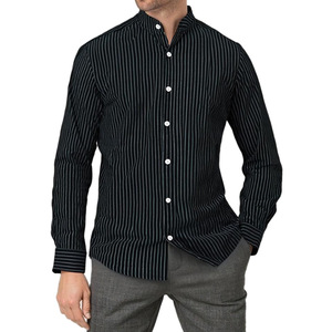 Kemeja campuran Linen pria musim gugur kualitas tinggi kaus bisnis bergaris lengan panjang kasual Premium 95% Linen 5% poliester pria - Product Image 2
