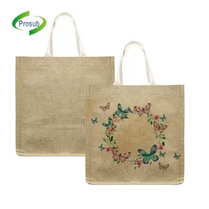 Prosub Custom Logo Blanks Sublimation Burlap Tote Bags Reusable Shopping Jute Handbag Linen Sublimation Bag