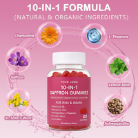 Bonbons gélifiés véganes 10-en-1 au safran pour la mémoire, le sommeil, la santé oculaire et le soutien immunitaire, marque privée, logo personnalisé, pour adultes et enfants, sans OGM, faible teneur en gras
