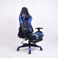 Sedia da Gaming in Pelle Blu Premium con Braccioli 2D Girevoli e Poggiapiedi per Computer