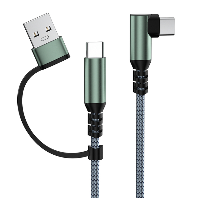 Good Quality Right-Angle USB Type-C 2-in-1 Cable with Super Fast Charging Nylon Braid Shielding Data Transfer for Mobile Phone