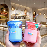 Gobelet en plastique portable de haute qualité : Tasse en verre à motif avec bec verseur et ventouse, idéale pour le camping. 400 ml