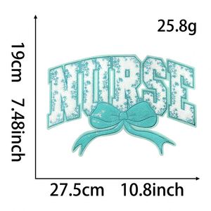 Hot Sell Stock Big Size 27cm Iron on Chenille Sequin Mixed Embroidered <b>Nurse</b> Bow Patch - Product Image 6