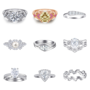 Bague de fiançailles Tonglin S925 en argent sterling plaqué rhodium, style hip-hop, avec halo de zircone cubique taille ronde et pavé - Product Image 3