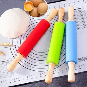 S M Siliconen Deegroller Deeg Meel Roller Non-stick Houten Handvat Keuken Bakken Koken Tools Kerst Rolling pin