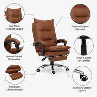 Chaise de bureau de direction à dossier haut en cuir PU marron, pivotante et réglable, avec repose-pieds