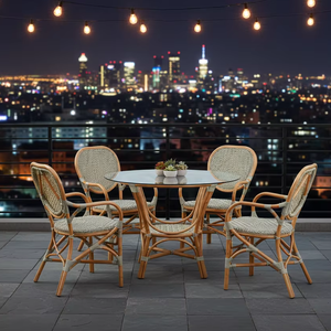 Ensemble de salle à manger compact et élégant en rotin/osier de style asiatique jamaïcain pour maisons, appartements, villas et espaces hôteliers chaleureux – Indonésie - Product Image 1