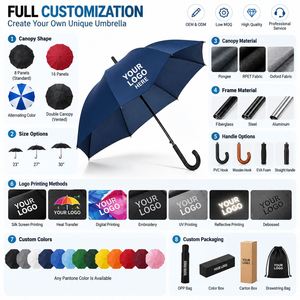 Parapluie droit personnalisé avec logo, 23 pouces, tissu pongé, 8 baleines, armature en fibre de verre, poignée courbée, pour cadeaux d'entreprise et événements, vente en gros - Product Image 4