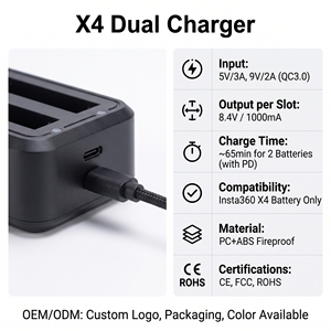 Stasiun Pengisi Daya Baterai <span class=keywords><strong>USB</strong></span> Type C Dual Slot Portabel untuk Baterai Kamera Panorama Insta360 X4 Content Creator - Product Image 2