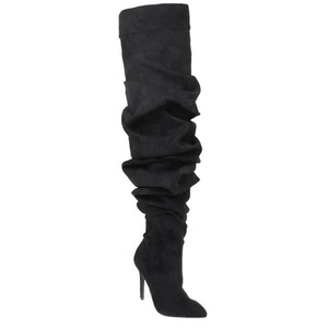 Colección de invierno tacón alto hasta la rodilla <span class=keywords><strong>botas</strong></span> de entrepierna para mujer Denim arrugado zapatos puntiagudos <span class=keywords><strong>botas</strong></span> de mujer - Product Image 4