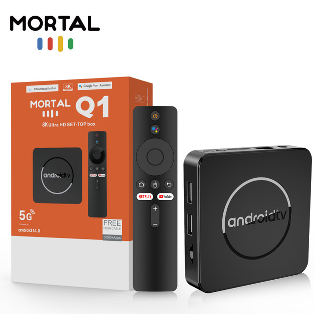 Factory Price Cheap Mortal Q1 Octa Core Android 14 4K BT5.0 WIFI6 Portable Use TV Box Stream Media Player Voice Remote