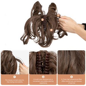 Extensions de Cheveux en Queue de Cheval Bouclées Courtes en Fibre Synthétique Résistante à <span class=keywords><strong>la</strong></span> Chaleur à Pince pour Femmes - Product Image 2