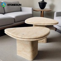 Ensemble de table basse en travertin moderne de luxe StoneSun, style Wabi-Sabi, écologique, durable, table d'appoint, table d'angle, salon, maison