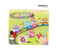 Set Kereta Api Dinosaurus/Hewan Lucu Plastik, Boneka Jari Anak, Mainan Edukasi Balita, Rel Kereta Api Warna-warni, Hadiah Ulang Tahun