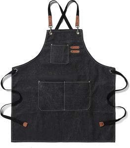 Tablier de barbier pour serveur de restaurant, barbecue, café, multi-poches avec logo personnalisé Tabliers de chef de cuisine en toile imperméable et en coton pour hommes - Product Image 1