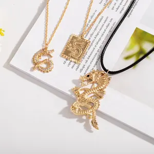 Fashion Zwart Koord Sieraden Accessoires Gouden Ketting Diamant Chinese Draak Ketting Hanger