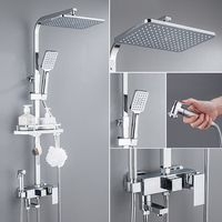 Robinet de douche mural en acier inoxydable à quatre fonctions, eau chaude et froide, ensemble de douche à haute pression avec effet pluie