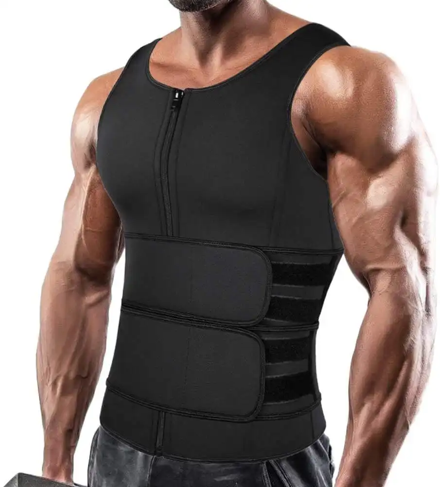 men's hot neoprene sport body belly shaper sauna sweat fitness slimming Weight Loss vest top shirt for men with zipper OEM