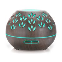Diffuseur d'huiles essentielles en bois foncé à motif de feuilles sculptées, humidificateur d'air ultrasonique, lumière ambiante, brumisateur silencieux pour bureau