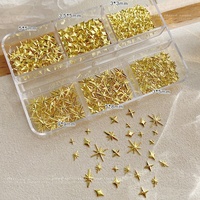 Offre Spéciale : Accessoires pour Ongles Rivets Étoilés – Boîte de 6 Compartiments – Patchs Dorés et Argentés pour Ongles – Petits Accessoires