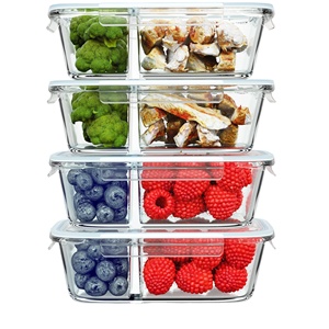 LINUO Borosilicate Divided Glass Kitchen Storage Glass Containers Food With Airtight Lid