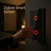 Sakelar Dinding Pintar Tuya Zigbee Tanpa Kabel Netral V0 Tahan Api PC ABS Anti Api Kaca Tempered 2.5D Multi Kontrol Timer
