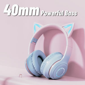 블루투스 헤드폰을위한 인기있는 고양이 귀 긴 배터리 수명 오버 이어 게임용 무선 헤드셋 LED 지연 없음 - Product Image 2