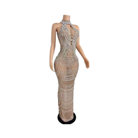 Robe de soirée longue en diamant chaud avec maille Perspective Spandex Performance vêtements pour adultes pour hôte discothèque Bar
