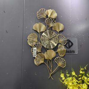 90X55CM Vente à Chaud Feuille d'Or 3D Grande Horloge Murale en Métal Silencieux Nouveau Décor à la <span class=keywords><strong>Maison</strong></span> 2025 Décoration Montre Dropshipping <span class=keywords><strong>Maison</strong></span> Vente - Product Image 6