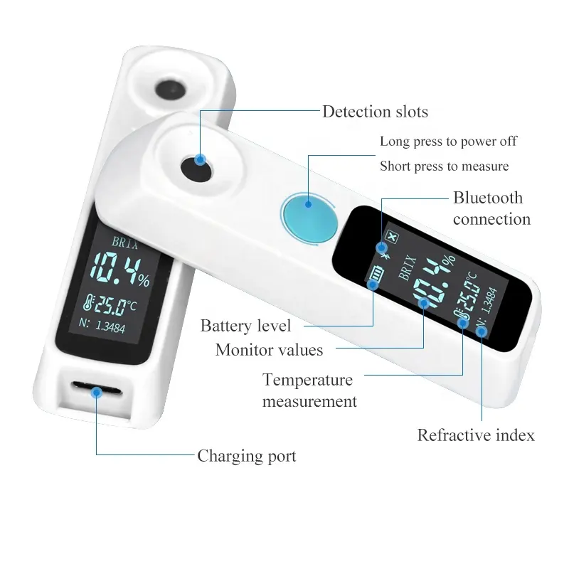 Bluetooth ile şarj edilebilir 0 ~ 35% 0 ~ 55% 0 ~ 95% dijital Brix refraktometre su kalitesi test dijital Brix metre