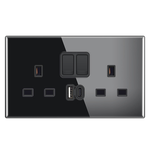 Chất lượng cao giá rẻ Glass bảng điều chỉnh sang trọng màu đen tường chuyển đổi anh tường ổ cắm kép A + C ổ cắm thiết kế mới - Product Image 1