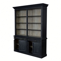P1804-C Bibliothèque de style français à deux compartiments, petite, en bois massif, blanche, antique, meuble de maison pour grand salon ou chambre