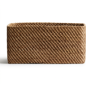 Tightly woven natural rattan <b>rectangular</b> organizer <b>basket</b> for home decluttering and storage, available at wholesale prices. - Product Image 1