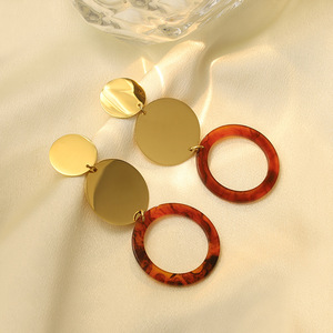 Geometric Drop Earrings Gold Tortoise Shell Office Career Stainless Steel Women's Fashion Jewelry - Product Image 2