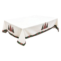 Offre Spéciale Polyester Lin Tissu Décoration De Fête De Noël Table À Manger Nappe De Noël Rectangulaire pour Table Rectangulaire