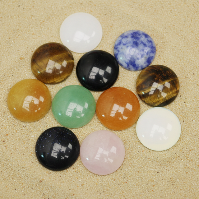 Natural Crystal Flat Back Round CABOCHON Beads for DIY Jewelry Ring Massager Making Healing Energy Protection Meditation Stone