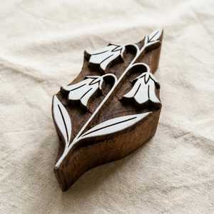 Hand Carved Indian Rosewood Bluebell Flower <b>Wooden</b> <b>Block</b> Stamp for Artisan Fabric and Textile Printing 4 Inch - Product Image 3