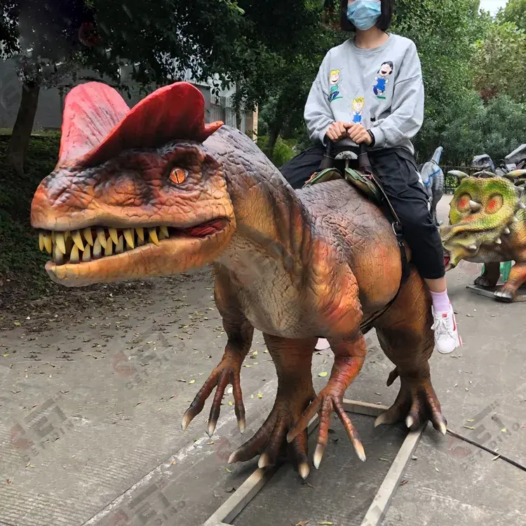 Dinosaurio animatrónico para caminar y montar, entretenimiento para niños, Triceratops eléctrico