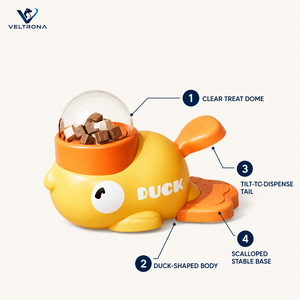 Distributeur de friandises en forme de canard jaune, jouet interactif de distribution lente et de puzzle pour chiens et chats, avec inclinaison pour libérer les croquettes et les friandises - Product Image 3