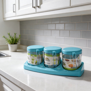 Spice <b>Jar</b> Set 3 Compartment Transparent With Flip Lid And Spoon <b>For</b> <b>Kitchen</b> <b>Storage</b> - Product Image 2