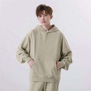 Teenagers Loose Plus Size Hoodie High Quality Customizable Logo Plush Blank Crewneck Solid Raglan Crew Neck Men's Hoodies - Product Image 2