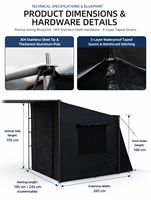 Vente en gros de cabine de douche pliable 2,5x2,5m pour camping en plein air, tente de toit pour voiture, auvent latéral instantané pour SUV 4x4 tout-terrain, imperméable