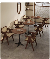 Ensemble de table basse en fonte vintage américaine, table à manger rétro en bois naturel et chaises pour la maison, café