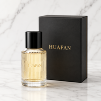 Venta al por Mayor, Stock Disponible, Marca HUAFAN, Botellas de Perfume de Vidrio Transparente Cilíndricas de 30ml/50ml/100ml, Tapas Negras, Pulverizador con Bomba