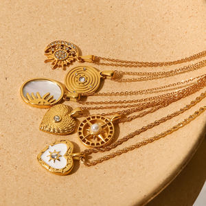 Fashion Jewelry Stainless Steel Heart Natural Shell Sun Half Moon Round <strong>Coin</strong> Pendant Medallion <strong>Necklaces</strong> - Product Image 3