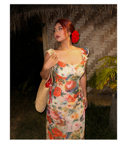 Vestido largo de verano de talla grande <span class=keywords><strong>para</strong></span> mujer con curvas, ligero, ajustado, con figura, favorecedor, estampado Floral Retro, hasta el suelo, <span class=keywords><strong>para</strong></span> playa - Product Image 2