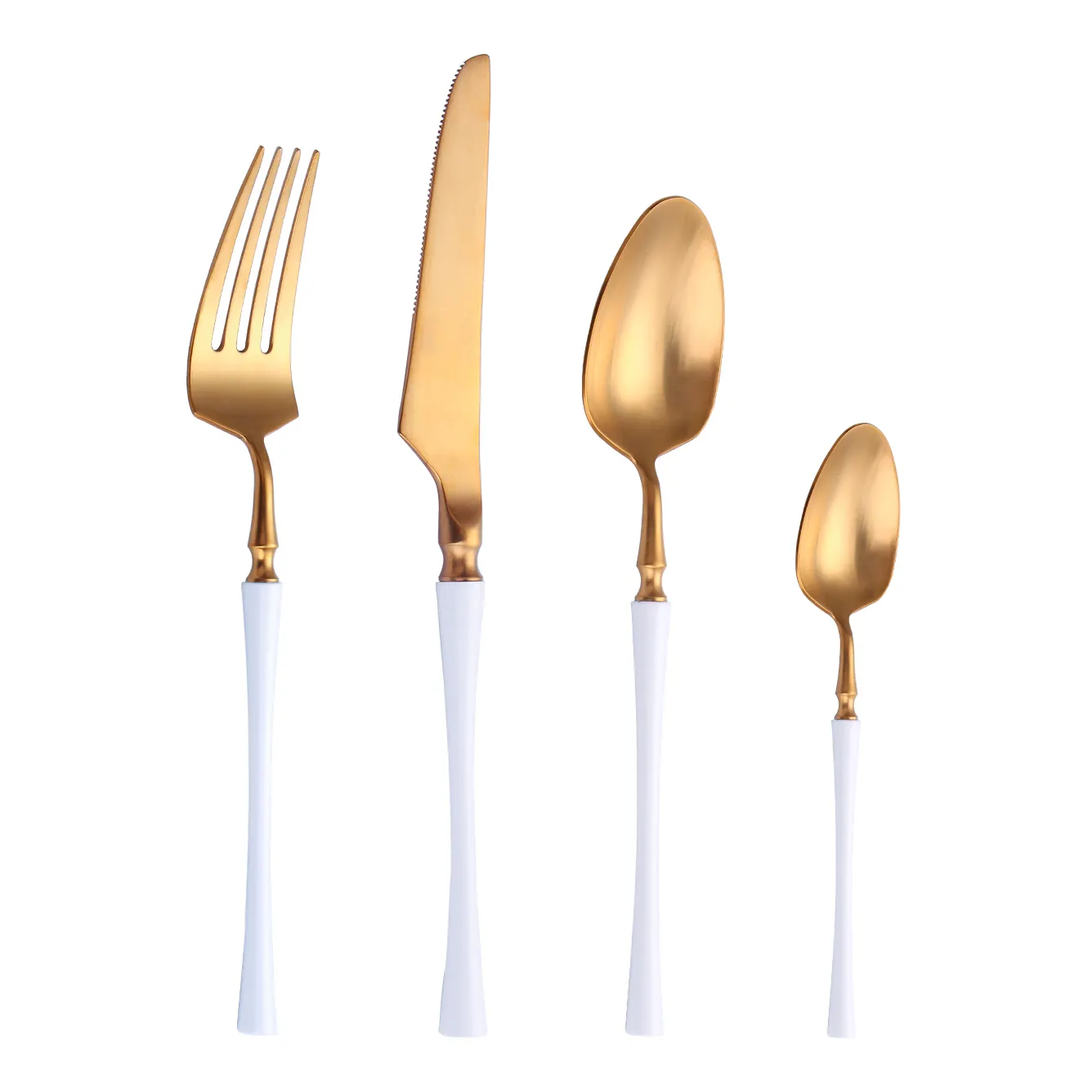 Nordic Style Canton Tower Shape Knife Fork Spoon White and Gold Stainless Steel Cutlery Set Luxury Flatware Set