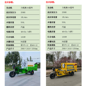 Electric Three Wheeler High Pressure Cleaning Vehicle 375-12 Front 400-12 Rear Tires Road Sweeper - Product Image 4