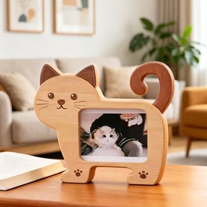 กรอบรูปแมวไม้ รูปทรงตามสั่ง ทำด้วยมือ สำหรับตั้งโต๊ะ แนวนอน - Product Image 2
